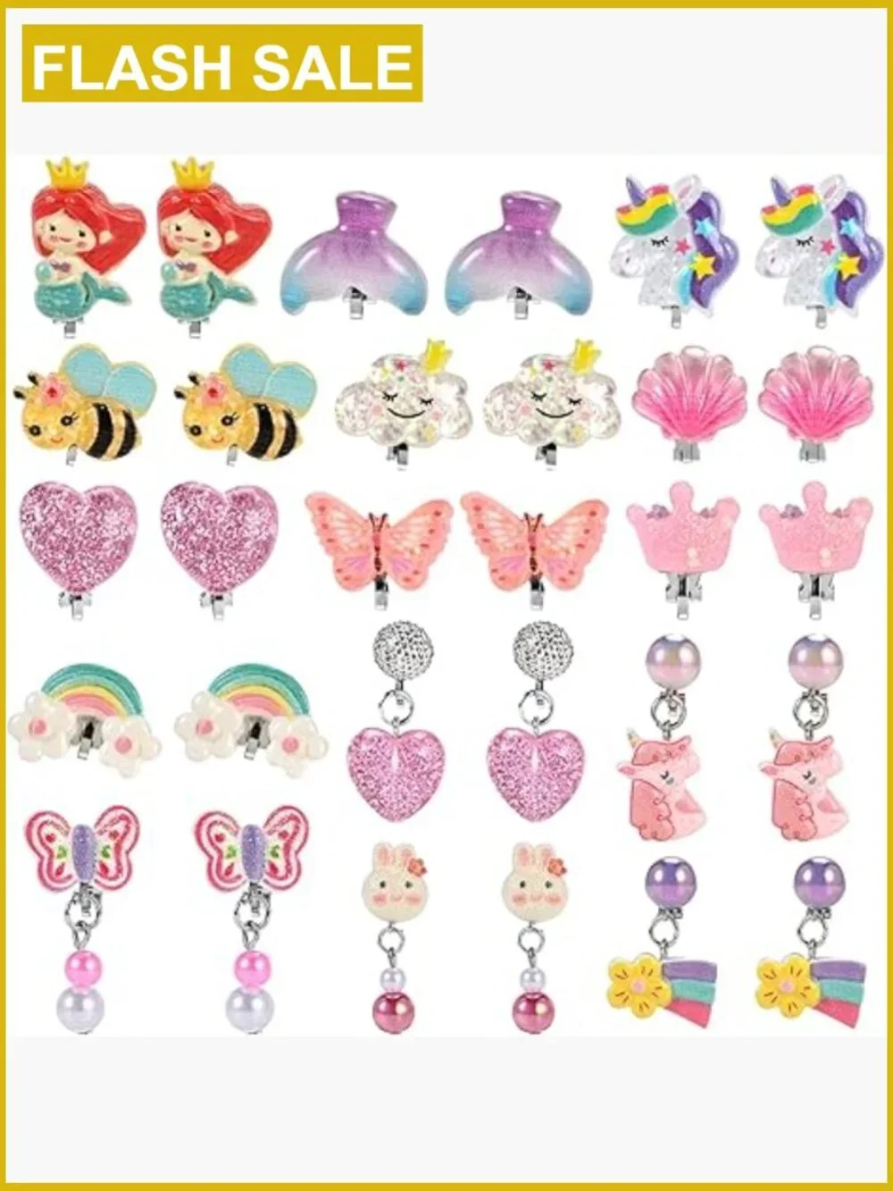 Clip On Earrings for Girls 4-12, Cute Hypoallergenic Earrings 15 Pairs